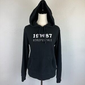 Aeropostale Black Purple Hoodie Sweatshirt Butterfly 1987 Graphic Women's‎